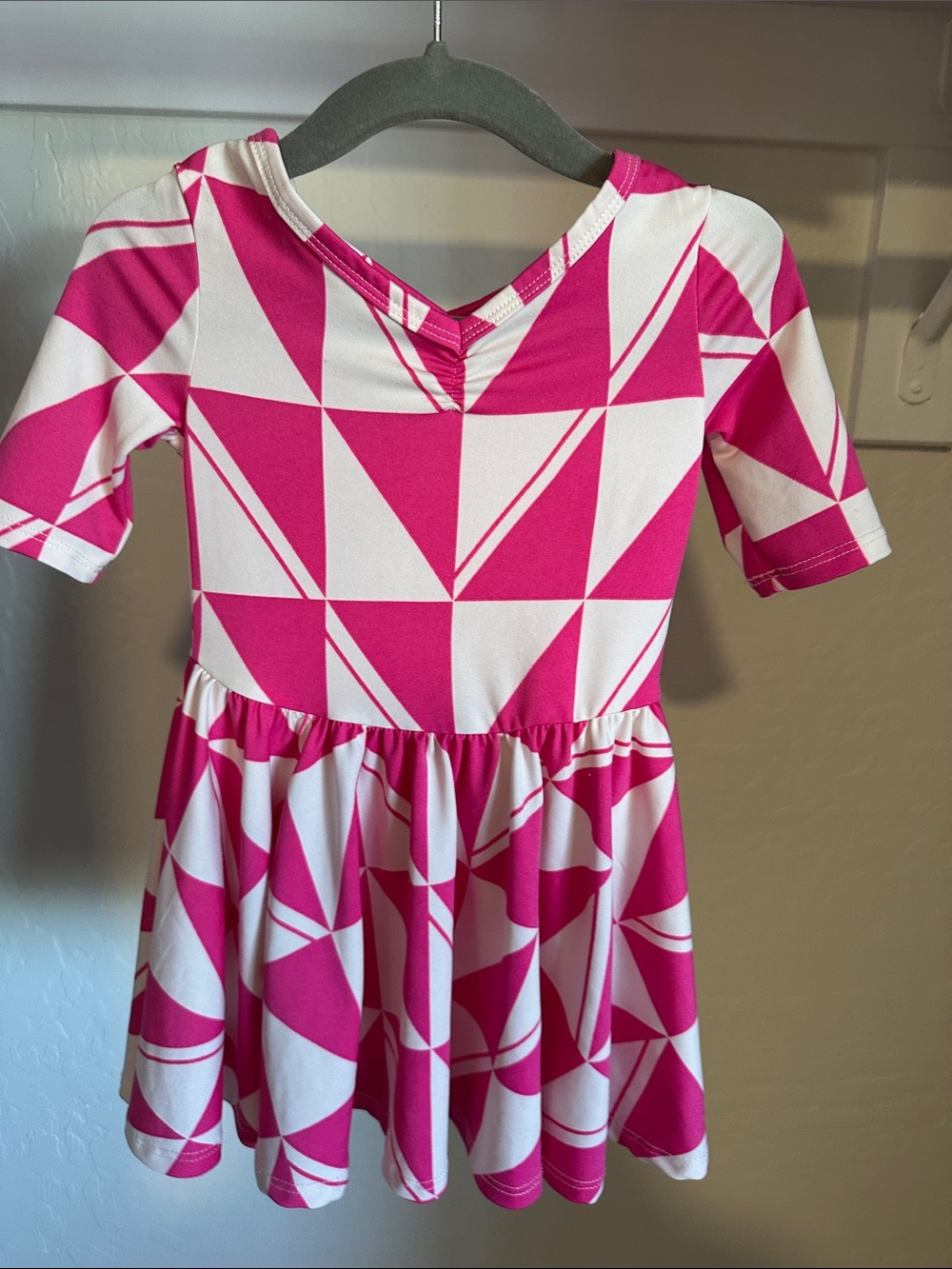 Dot Dot Smile Pink & White Geometric Short Sleeve Dress